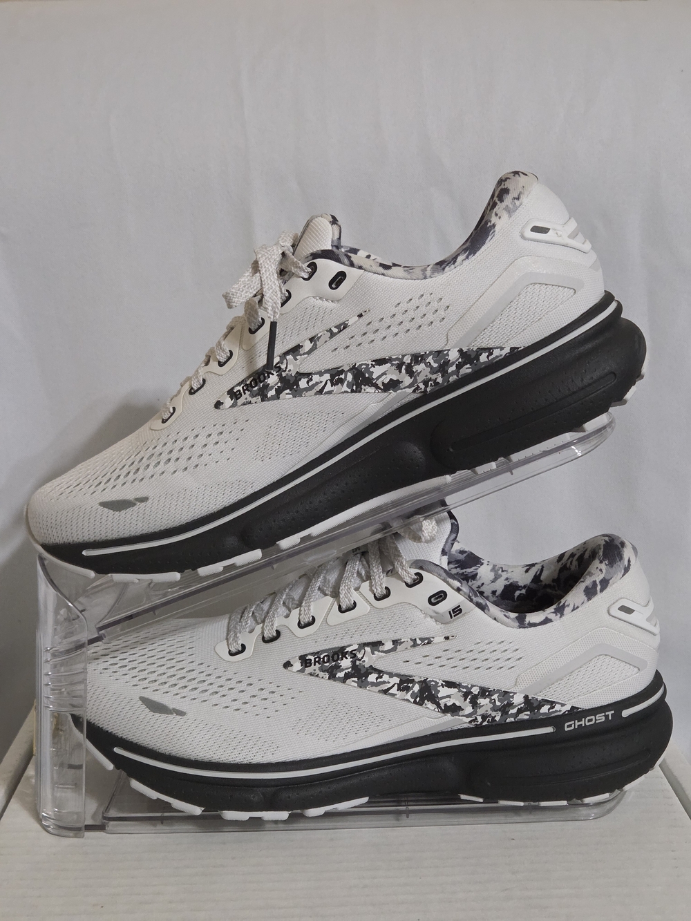 Brooks Ghost 15 Running Shoes White Grey Camo US Women Size 9 - Picture 6 of 10